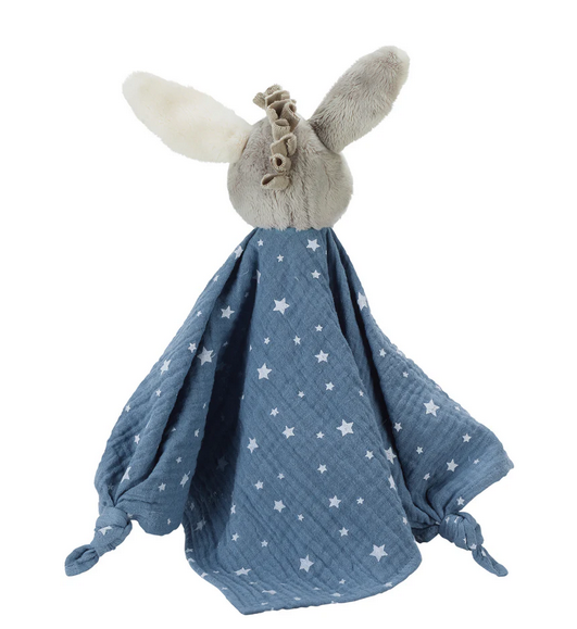 Schmusetuch mit Name Esel Emmi in Mittelblau, 36 cm Supersoftes Musselin Schnuffeltuch Esel mit Knotendetails, Sterntaler