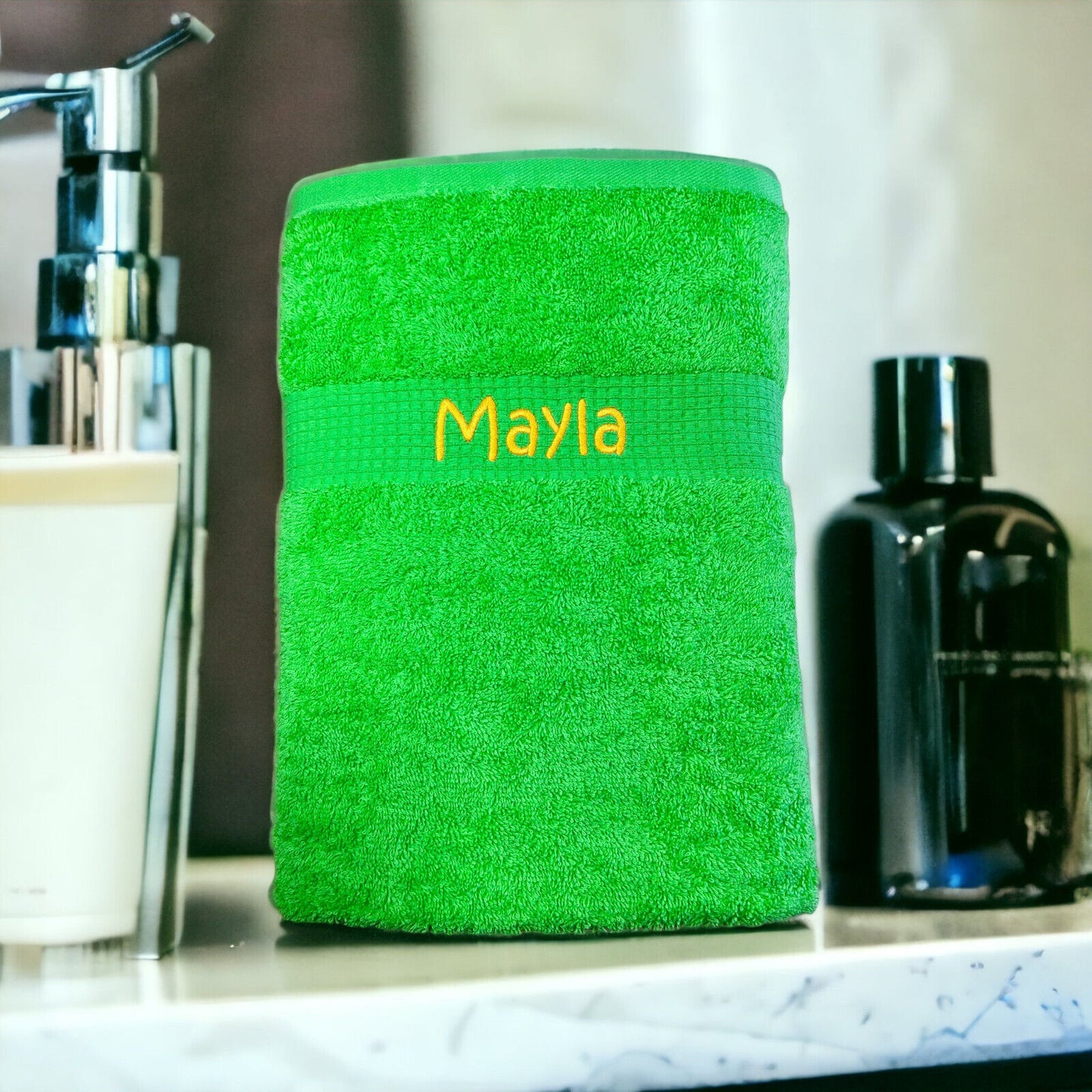 Handtuch Set mit Name auf Bordüre bestickt, Duschhandtuch, Gästehandtuch, Sauna