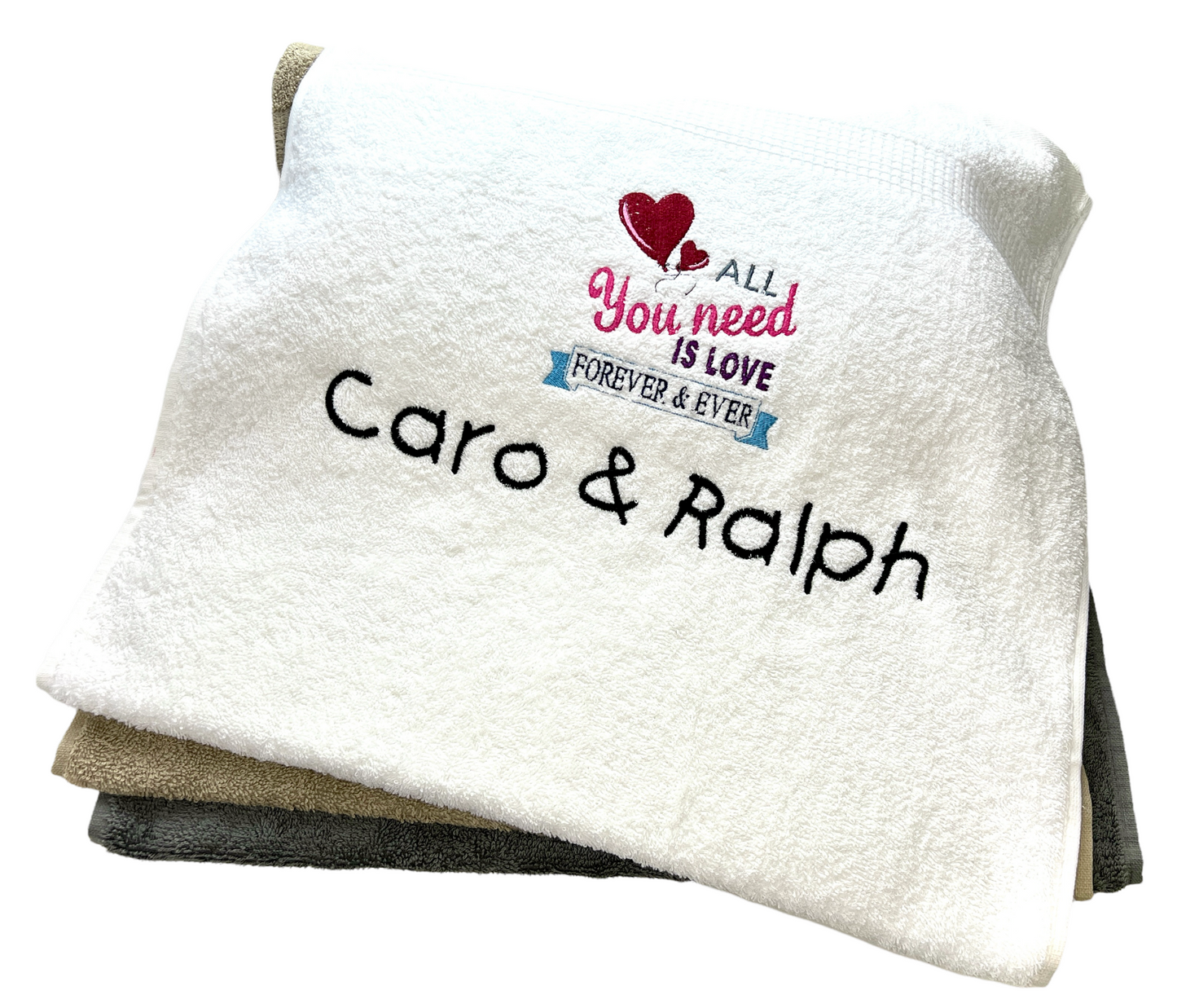 Handtuch mit Namen und All you need is Love, Sauna, Wellness, Duschtuch