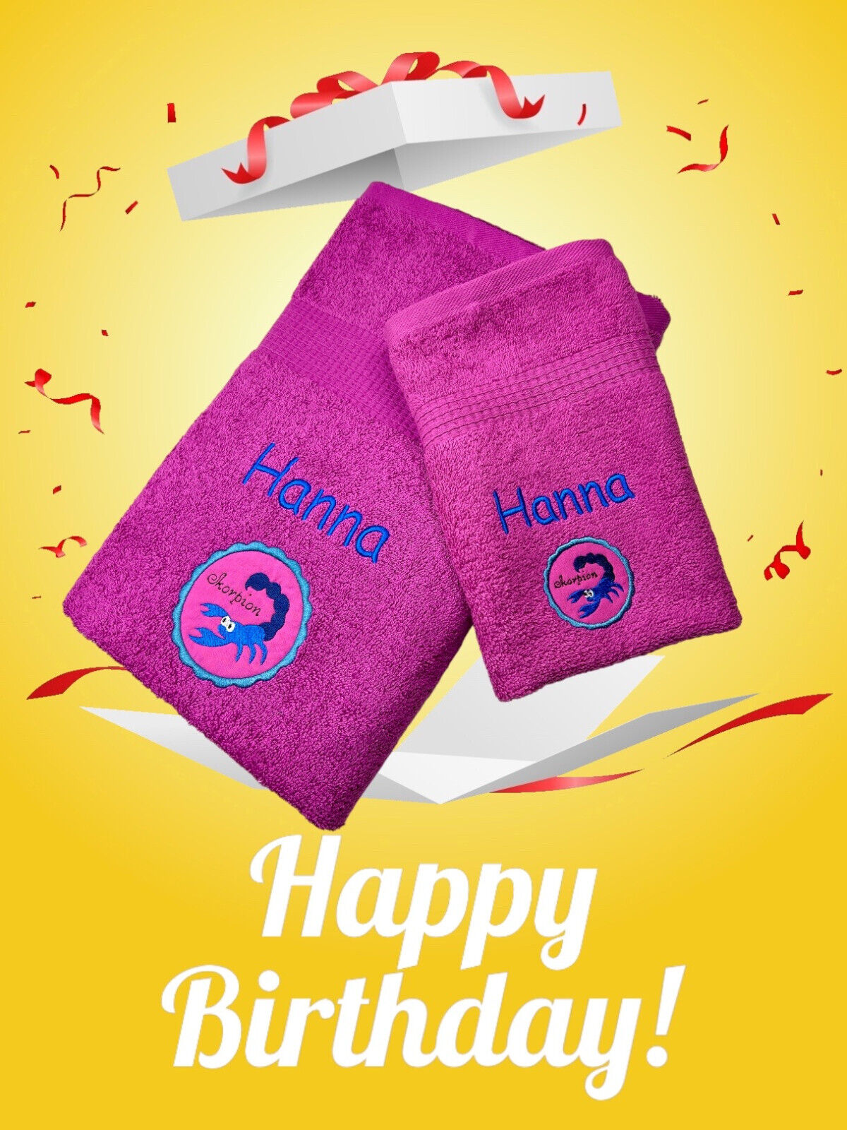 Sternzeichen Handtuch mit Name bestickt, Duschhandtuch, Badetuch, Sauna, baden