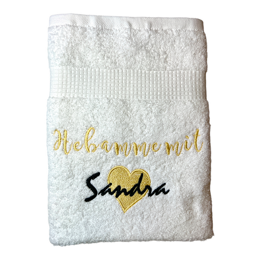 Handtuch Hebamme mit Herz und Name, Handtuch, Sauna, Wellness, Duschtuch
