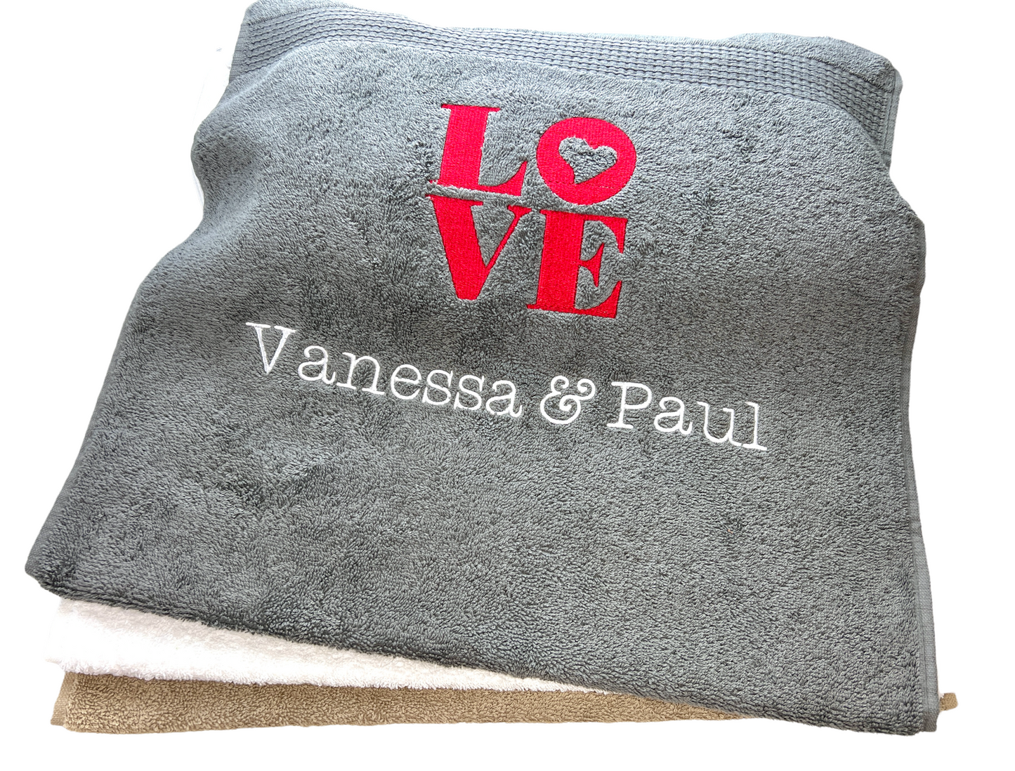 Handtuch mit Namen und LOVE, Sauna, Wellness, Duschtuch