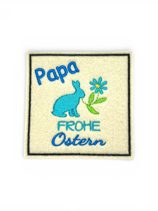 Oster Glasuntersetzer mit Name und Bild bestickt aus Filz, personalisiert