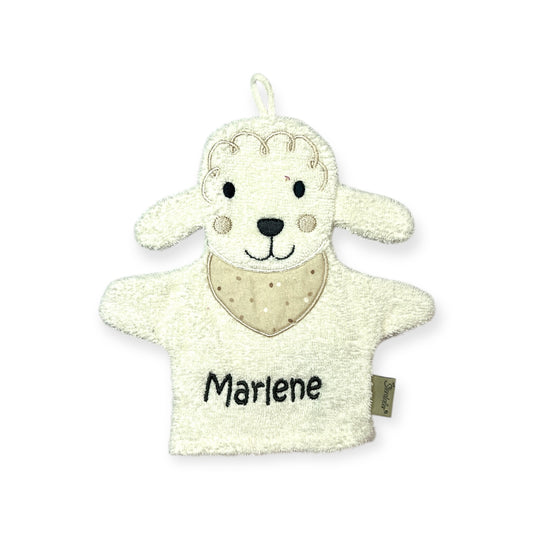 Spiel-Waschhandschuh mit Name, Emmi Esel, Mabel Maus, Schaf Flocke, Pferd Sunny, Sterntaler