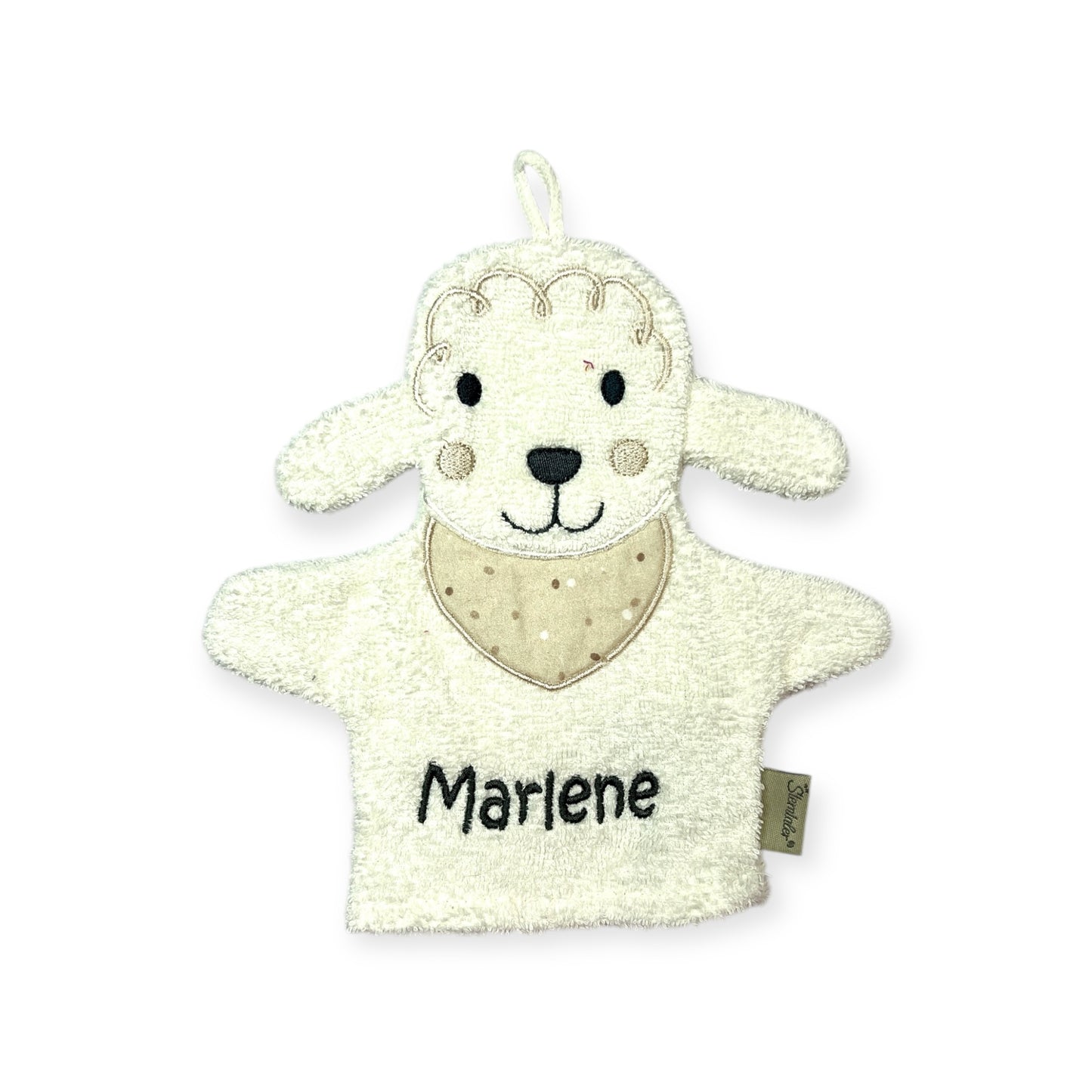 Sterntaler Geschenk-Set Schaf Flocke, Latz, Kapuzenhandtuch und Spielwaschhandschuh mit Namen personalisiert