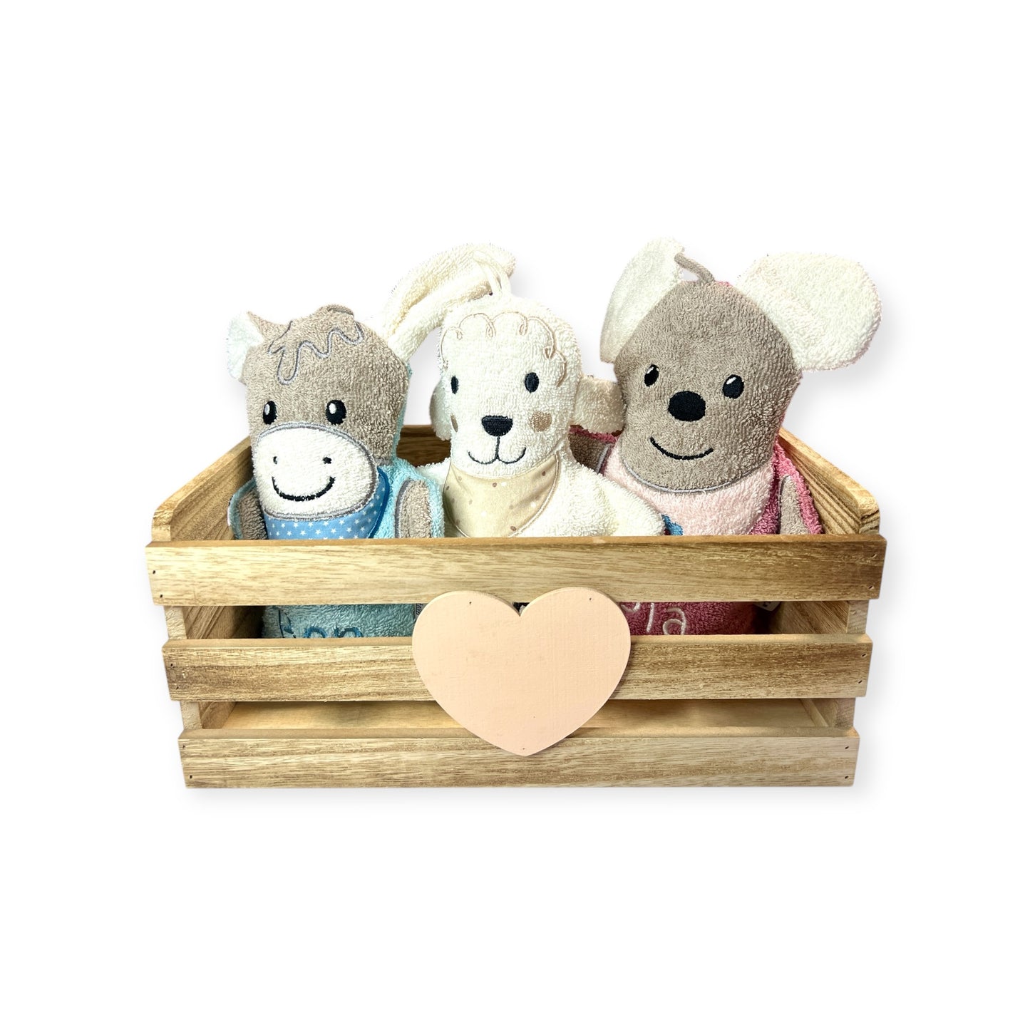 Spiel-Waschhandschuh mit Name, Emmi Esel, Mabel Maus, Schaf Flocke, Pferd Sunny, Sterntaler