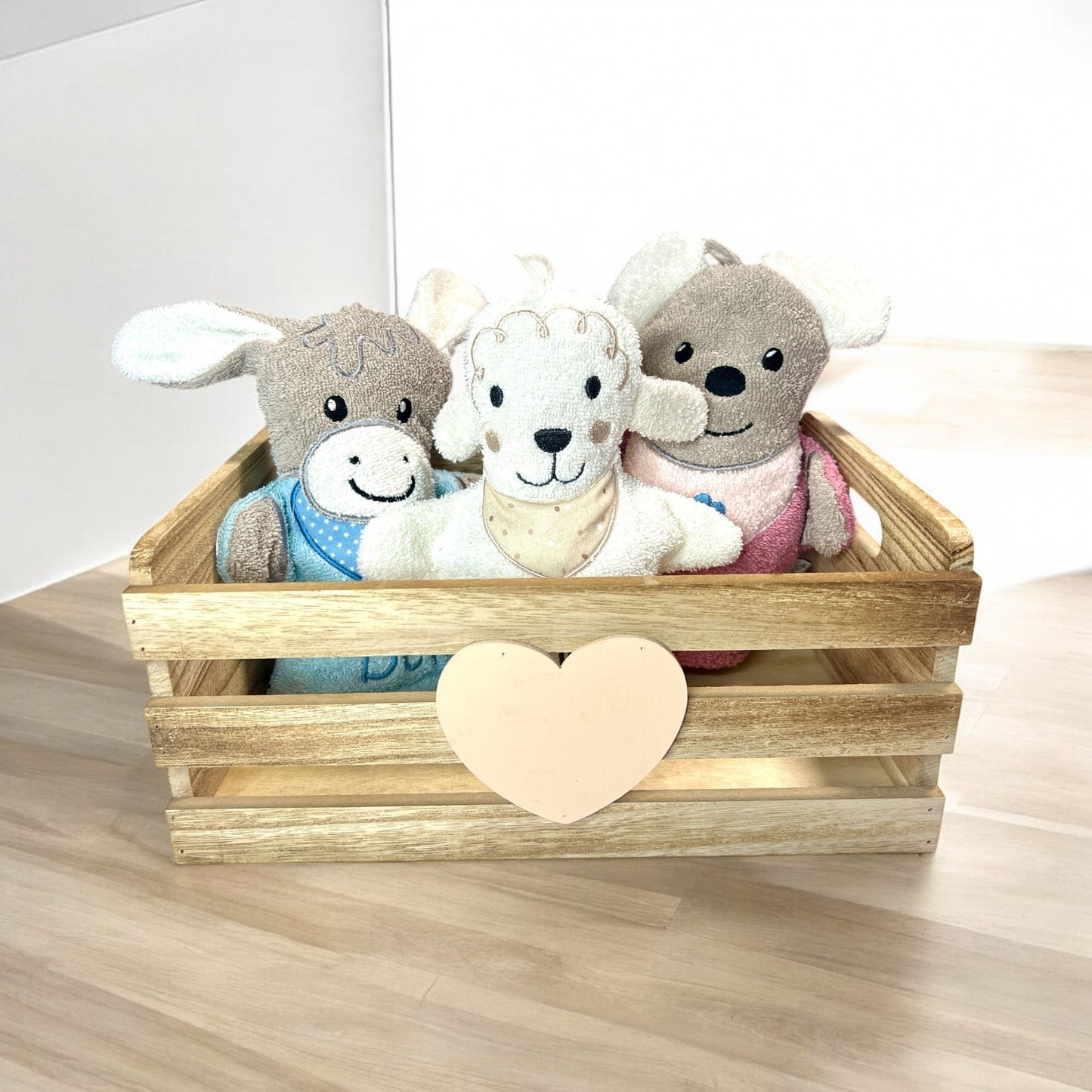 Spiel-Waschhandschuh mit Name, Emmi Esel, Mabel Maus, Schaf Flocke, Pferd Sunny, Sterntaler