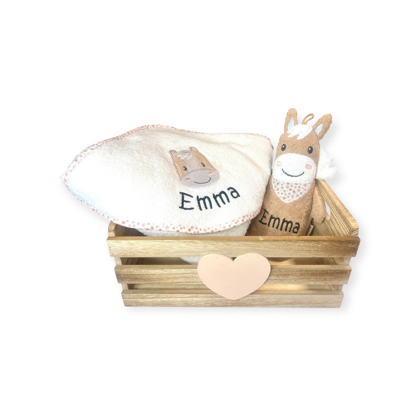 Sterntaler Geschenk-Set Pferd Sunny, Latz, Kapuzenhandtuch und Spielwaschhandschuh mit Namen personalisiert