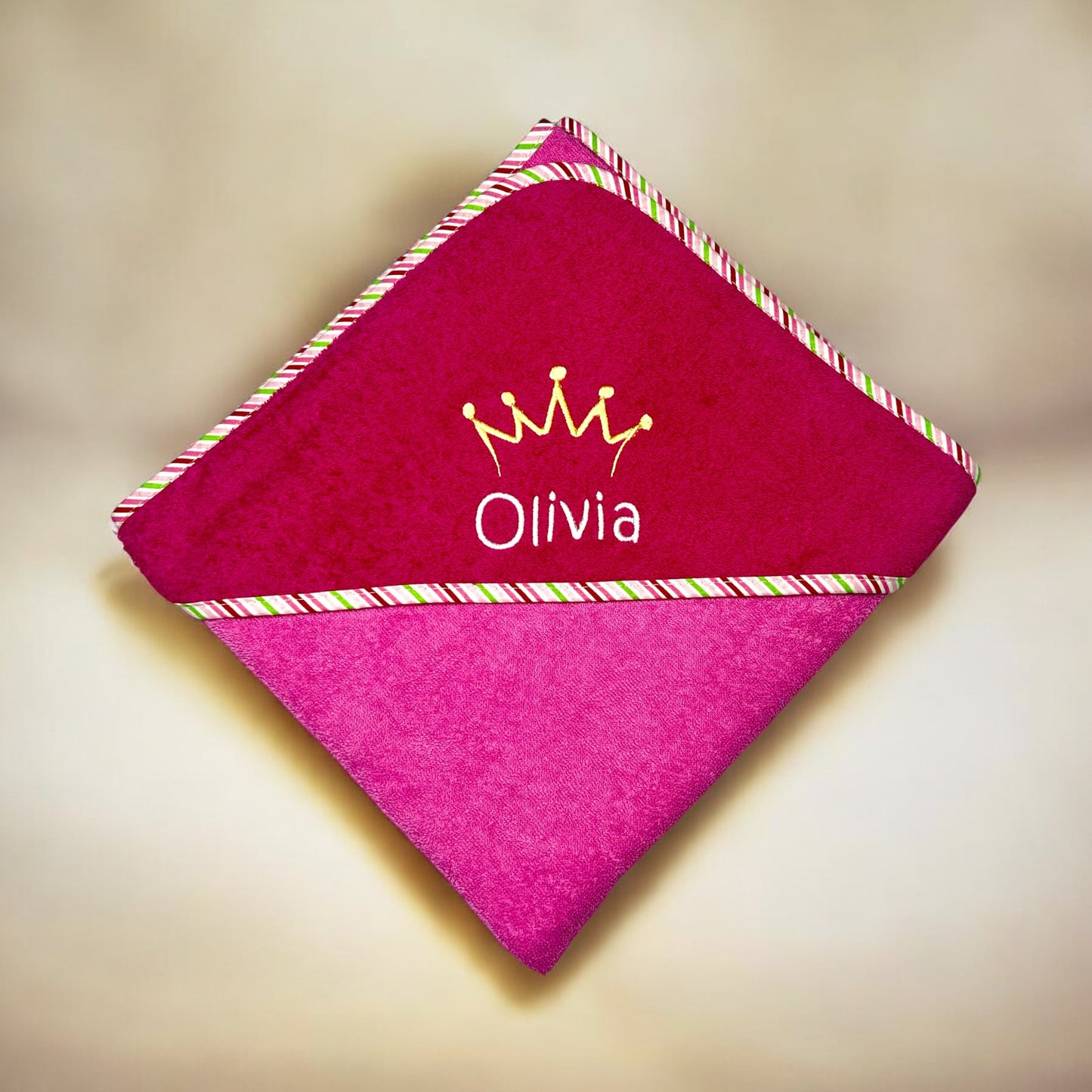 Kapuzenhandtuch Krönchen 80x80cm oder 100x100cm mit Name und Geburtsdaten bestickt, Geschenk zur Geburt, fürs Baby
