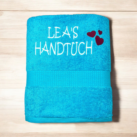 Herzen oder Sterne Handtuch mit Namen bestickt, Duschtuch, Kindergarten, Sport