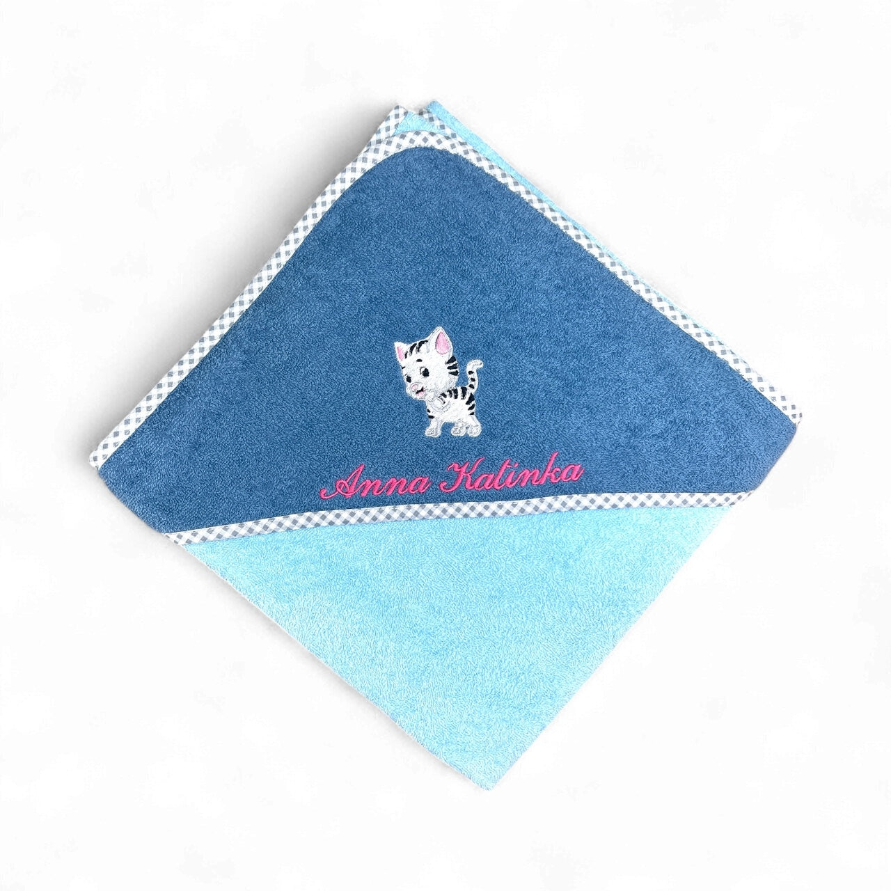 Katzen Kapuzenhandtuch - mit Name personalisierbar - schönes Geschenk für's Baby oder Kleinkind baden