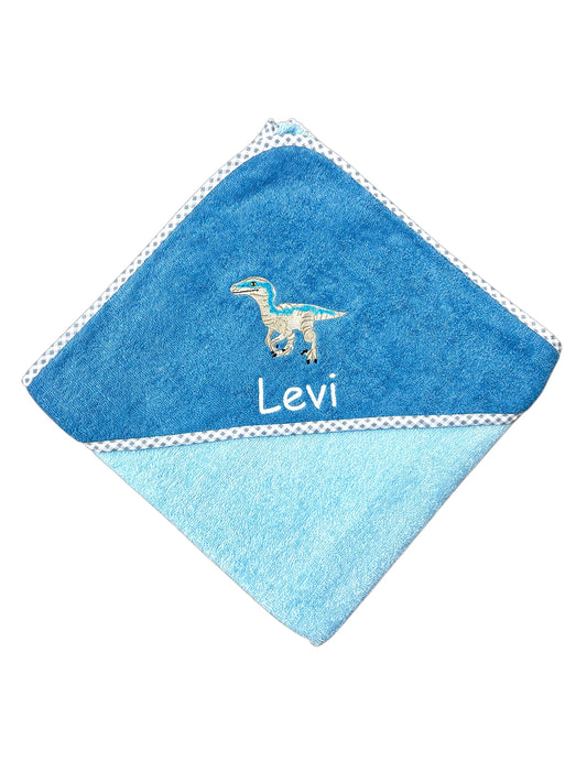 Dinosaurier Kapuzenhandtuch mit Namen - schönes Geschenk für's Baby zur Geburt