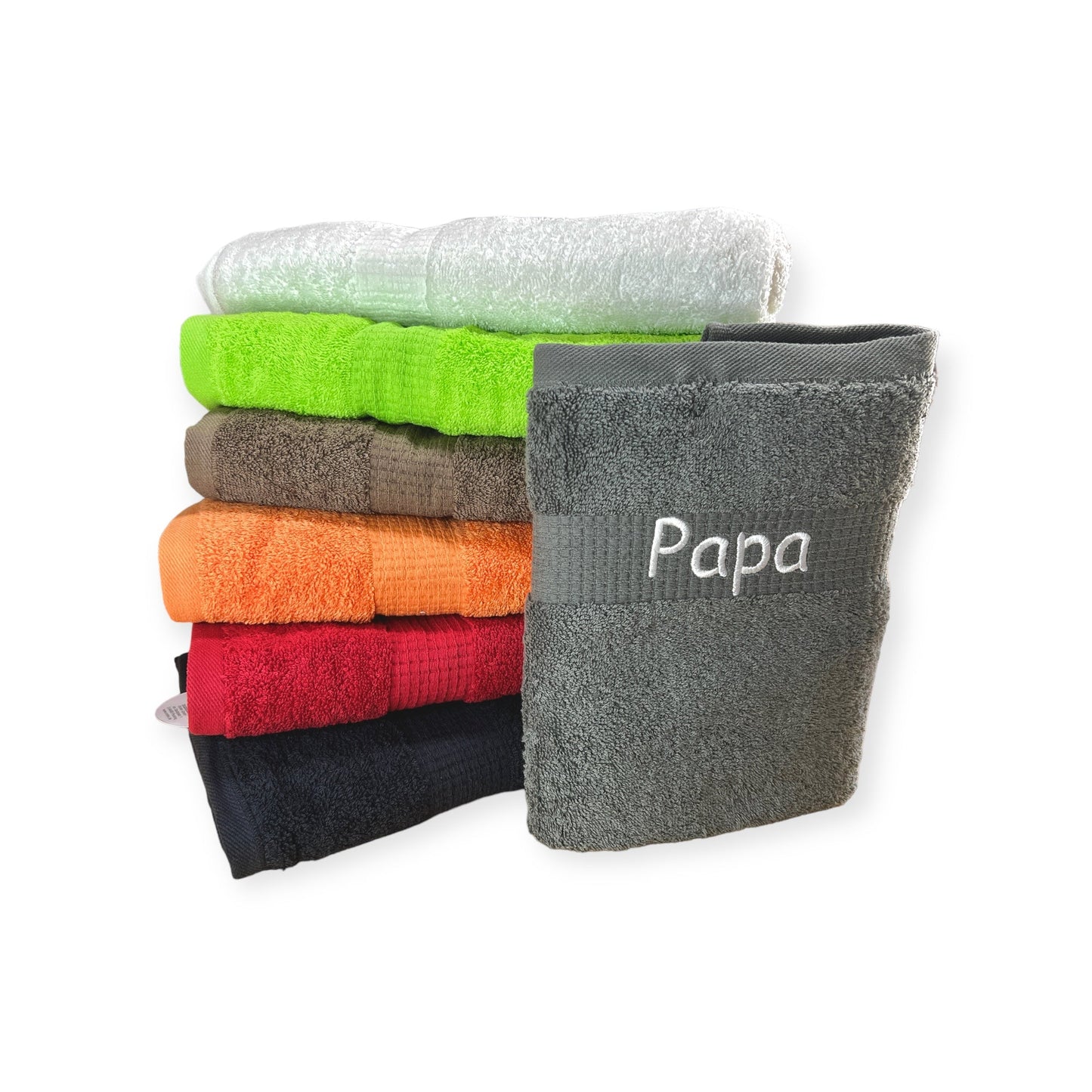 Handtuch mit Namen auf Bordüre bestickt baden abtrocknen Sauna personalisiert