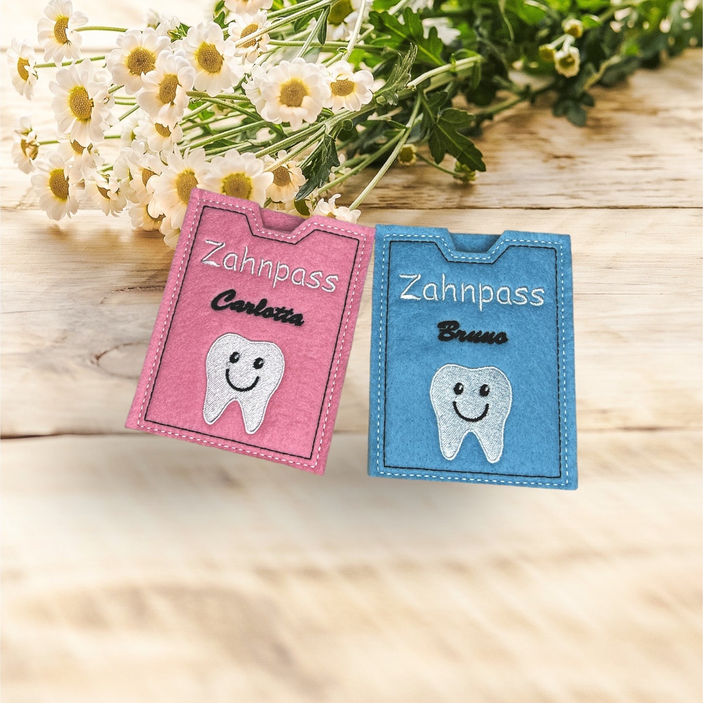 Zahn Bonus Heft Filzhülle mit Name personalisiert Zahnbonushefthülle Geschenk