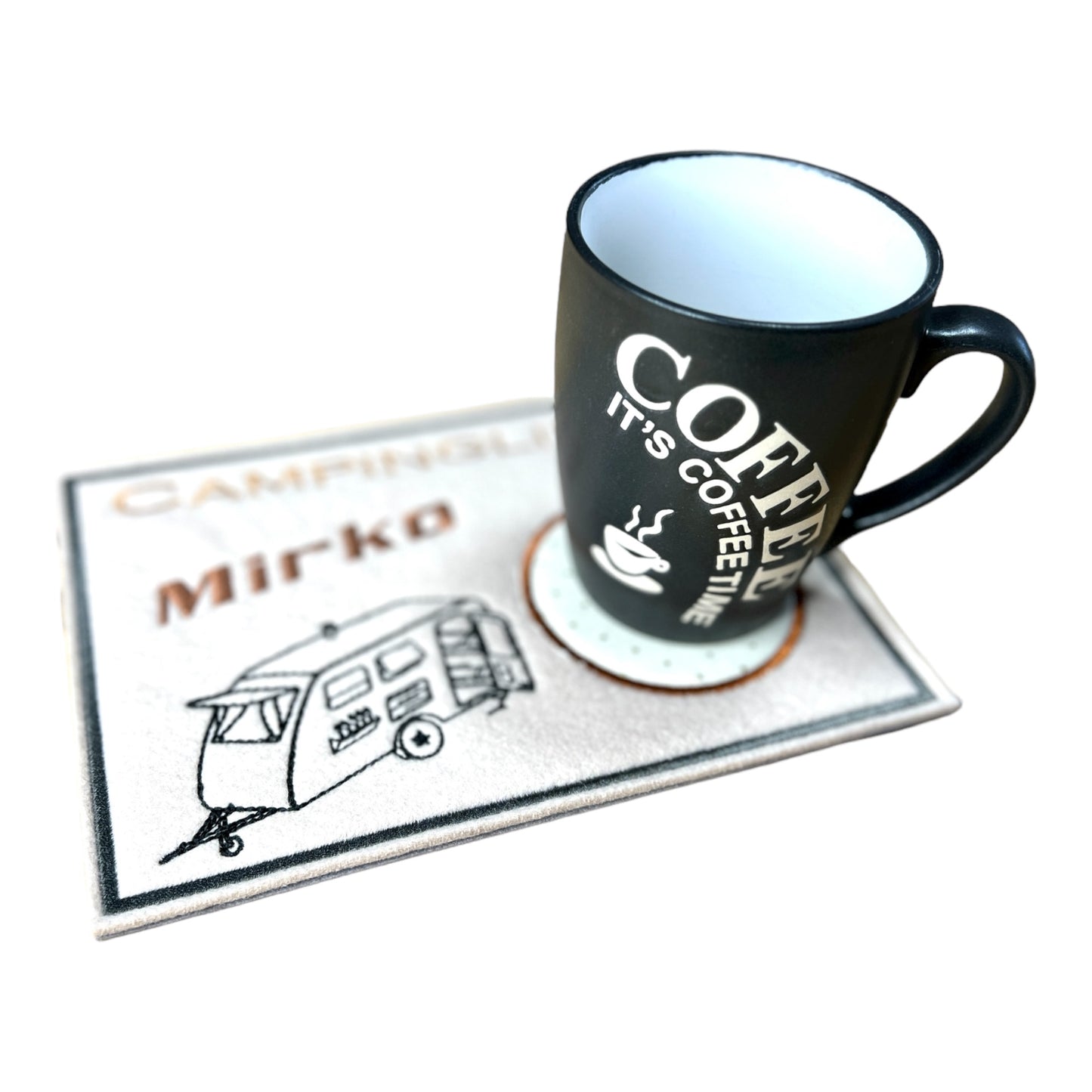 Tassenuntersetzer "Wohnwagen" für Kaffee kleines Geschenk zur Kaffeeeinladung Mug rug