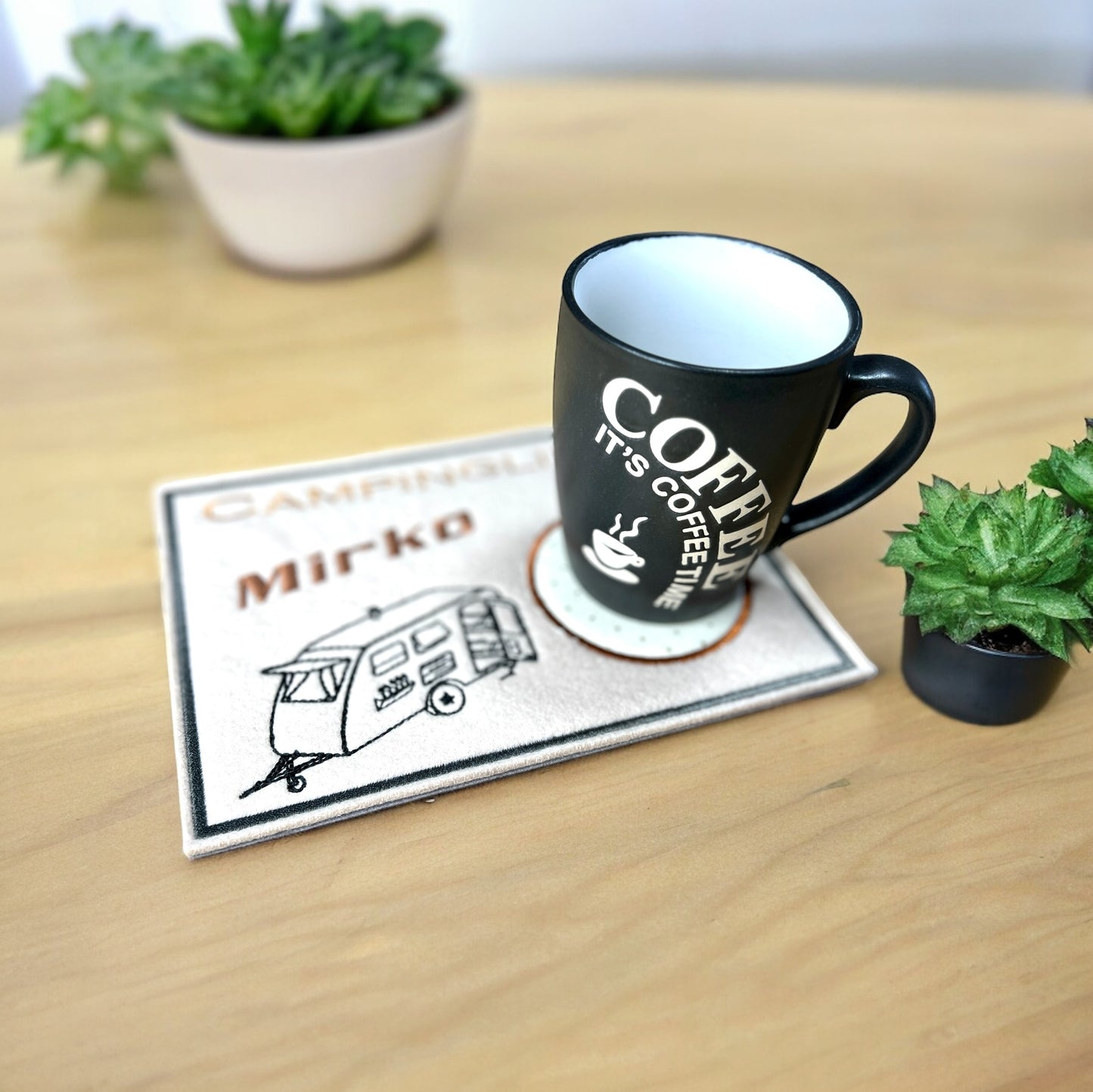 Tassenuntersetzer "Wohnwagen" für Kaffee kleines Geschenk zur Kaffeeeinladung Mug rug