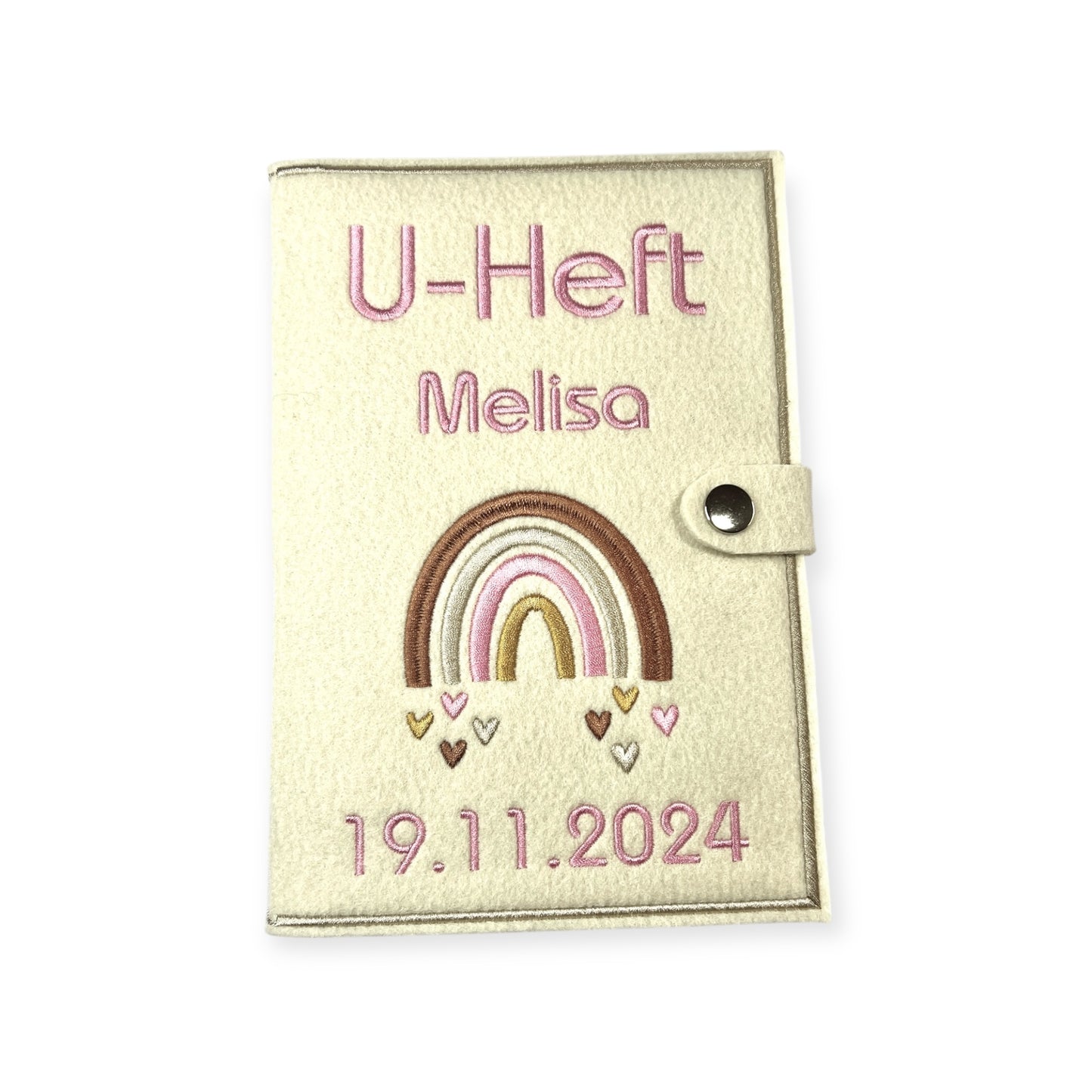 U-Heft Hülle mit Name und Geburtsdatum, Regenbogen, Geschenk fürs Baby