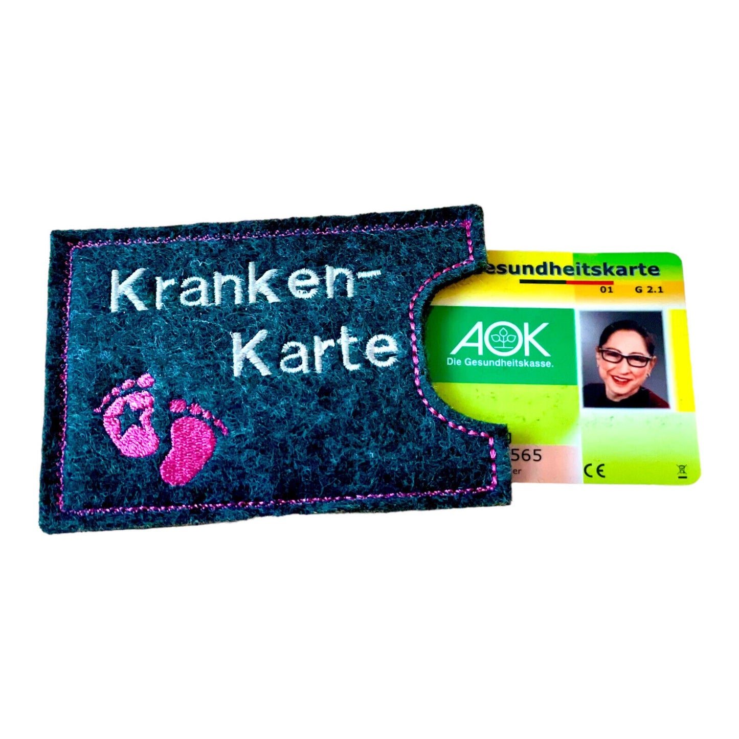 Kartenhülle bestickt nach Wunsch, schönes Geschenk, Krankenkarte, EC-Karte, Filz