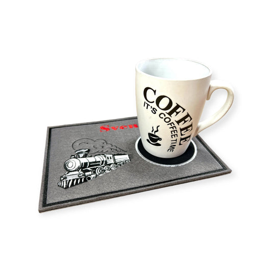 Tassenuntersetzer für Kaffee "Zug/Lock" zur Kaffeeeinladung Mug rug Becher