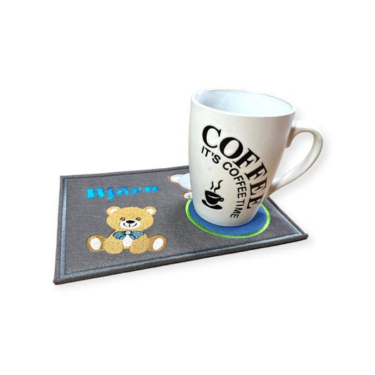 Tassenuntersetzer für Kaffee "Teddybär" zur Kaffeeeinladung Mug rug Becher