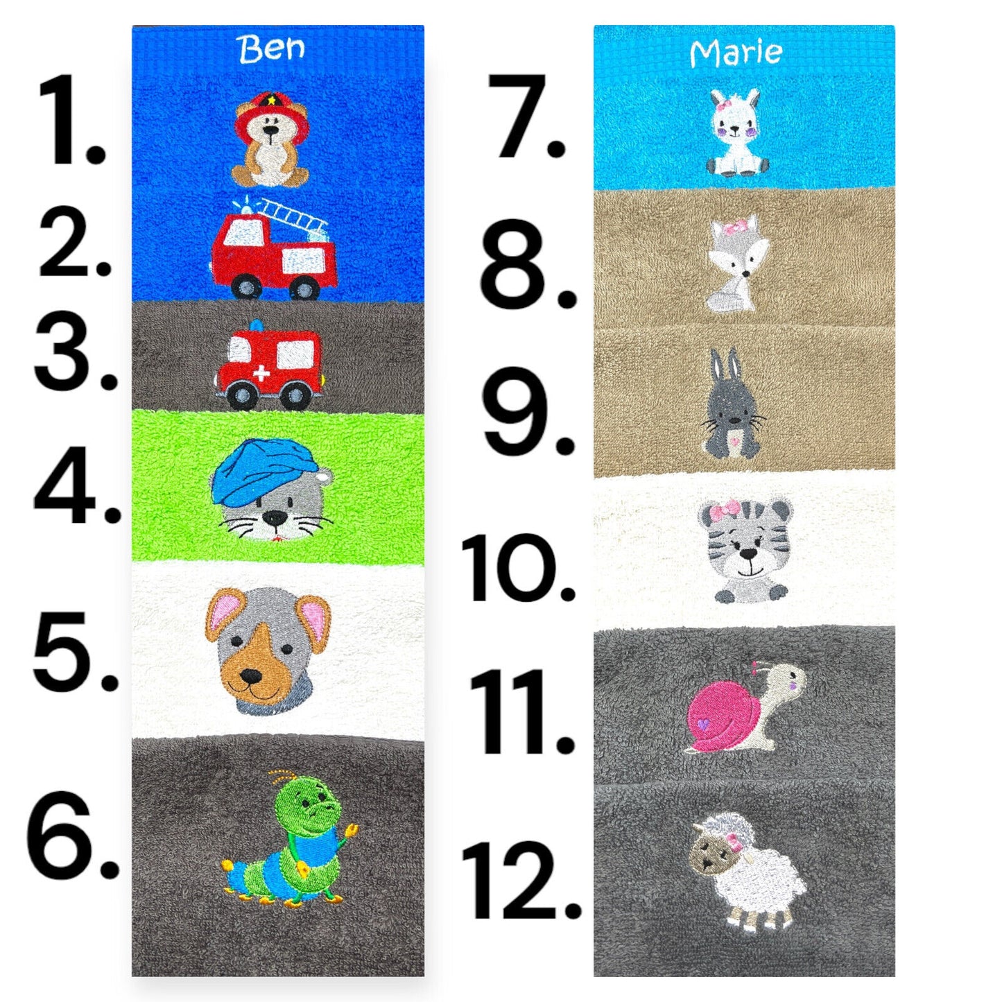 Kinder Handtuch mit Name und Motiv 30x50 cm Kita Kindergarten oder für Unterwegs