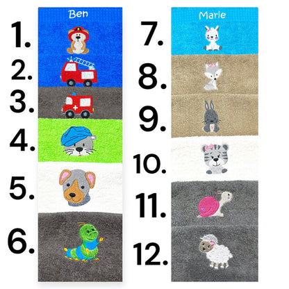 Kinder Handtuch mit Name und Motiv 30x50 cm Kita Kindergarten oder für Unterwegs