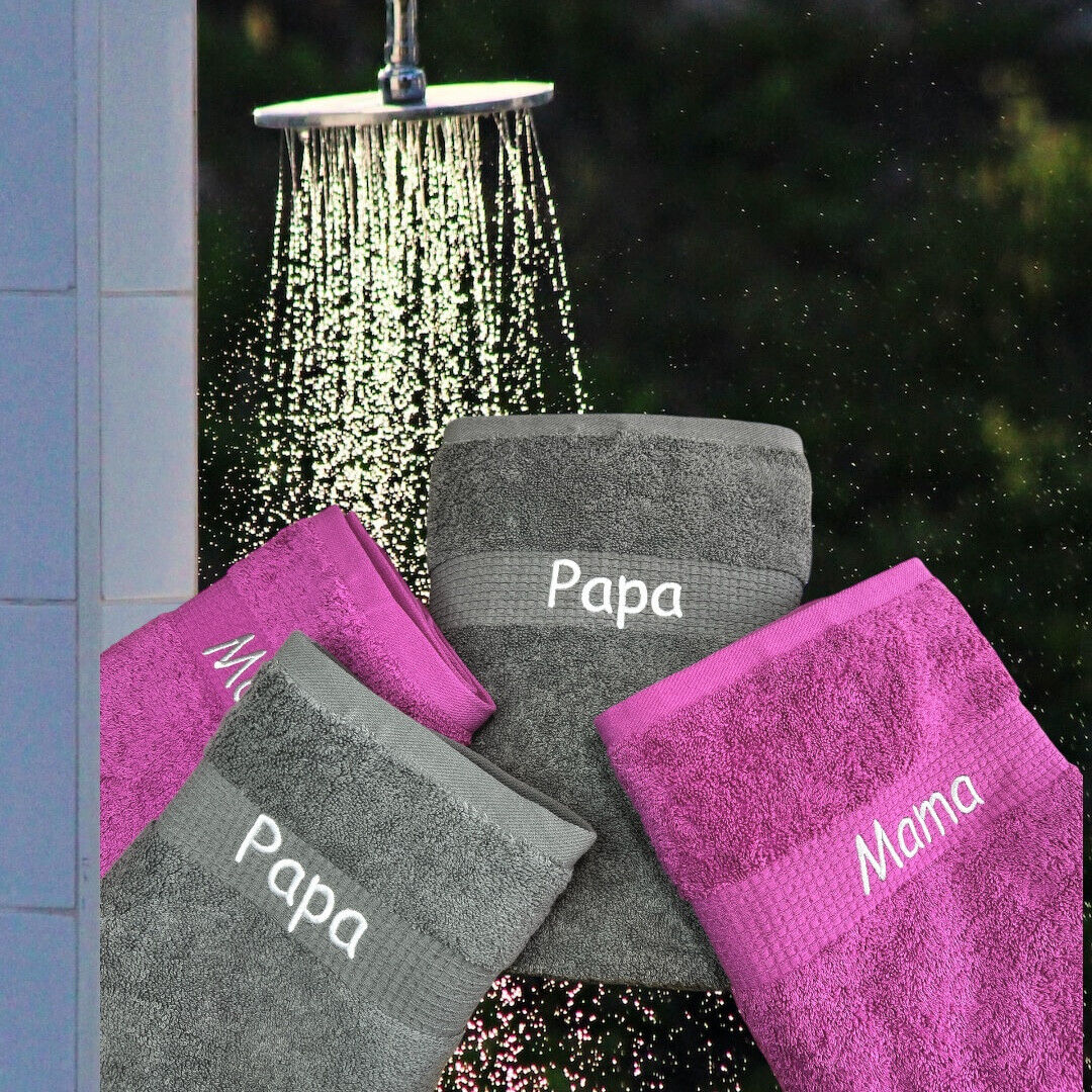 Handtuch Set mit Name auf Bordüre bestickt, Duschhandtuch, Gästehandtuch, Sauna