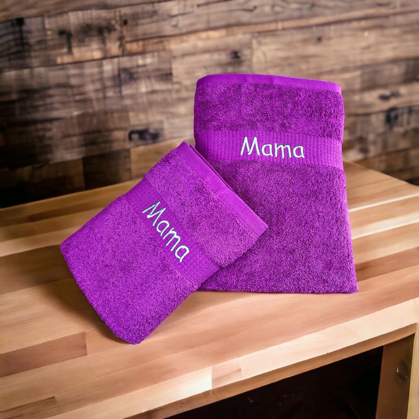 Handtuch Set mit Name auf Bordüre bestickt, Duschhandtuch, Gästehandtuch, Sauna