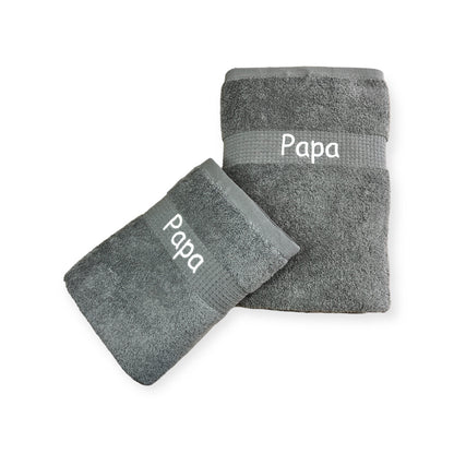 Handtuch Set mit Name auf Bordüre bestickt, Duschhandtuch, Gästehandtuch, Sauna