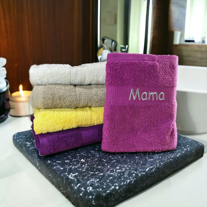 Handtuch Set mit Name auf Bordüre bestickt, Duschhandtuch, Gästehandtuch, Sauna