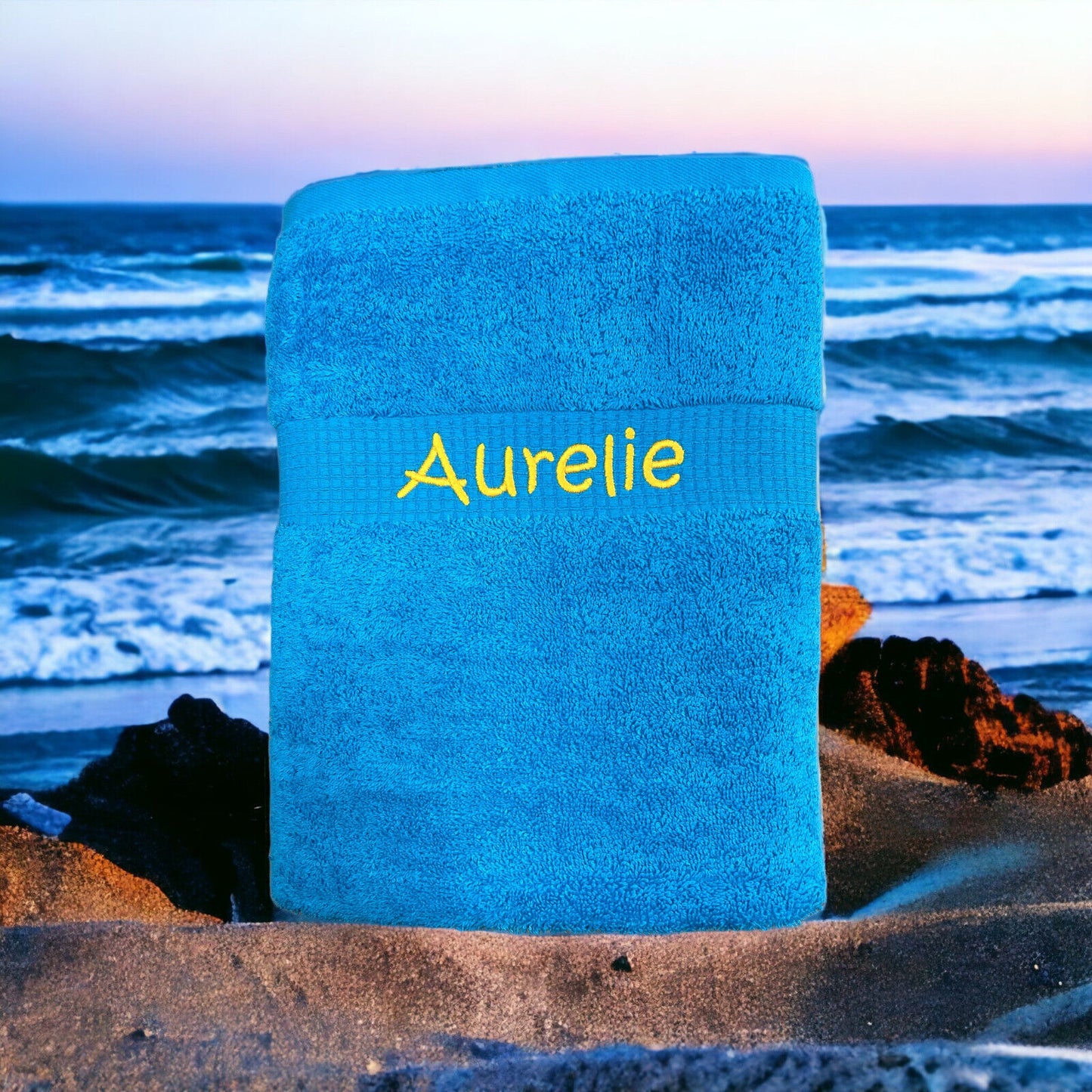 Handtuch Set mit Name auf Bordüre bestickt, Duschhandtuch, Gästehandtuch, Sauna