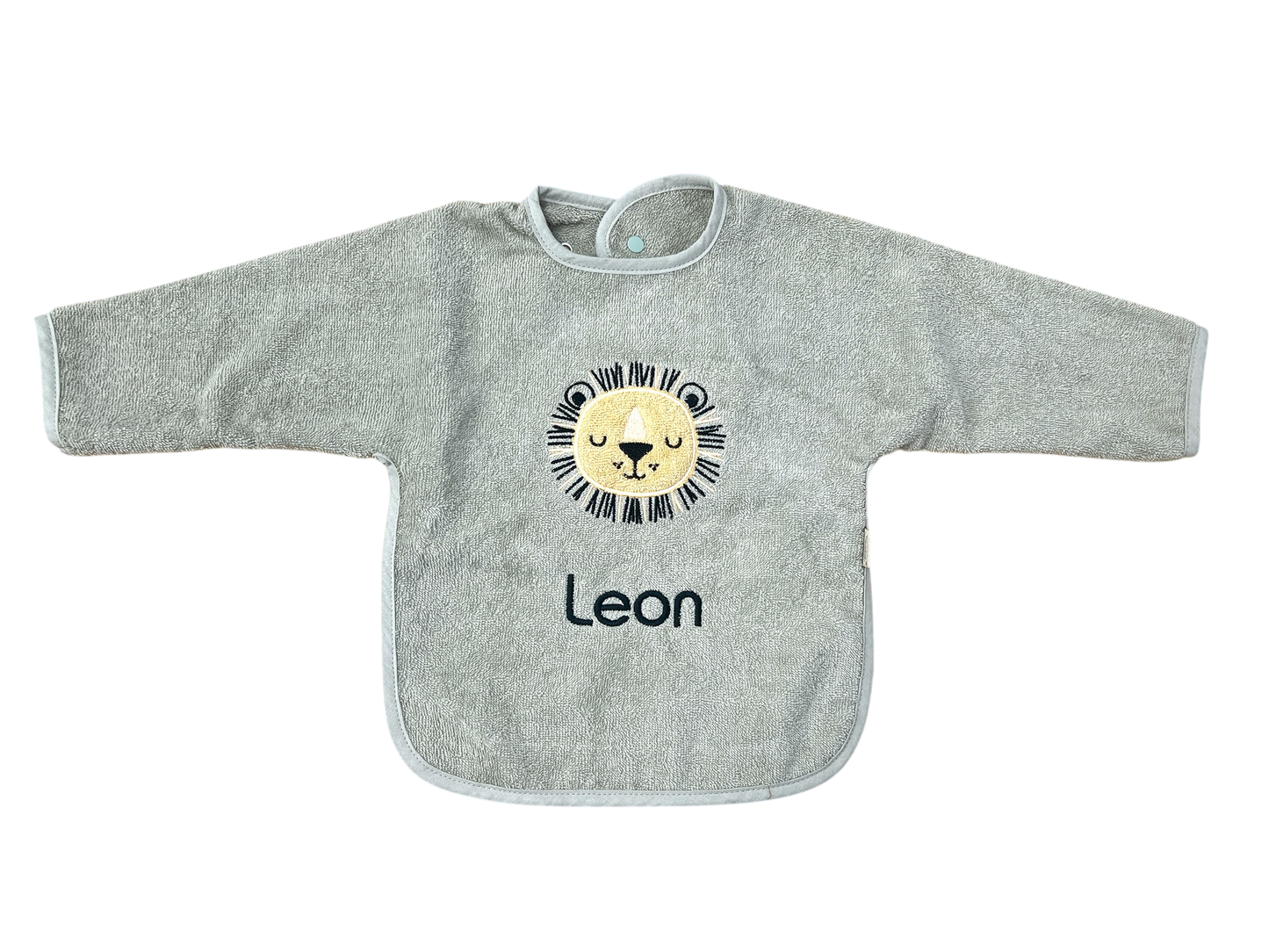 Ärmellatz mit Name, Sterntaler Leo Löwe, steingrau, Geschenk zum 1. Geburtstag, Baby