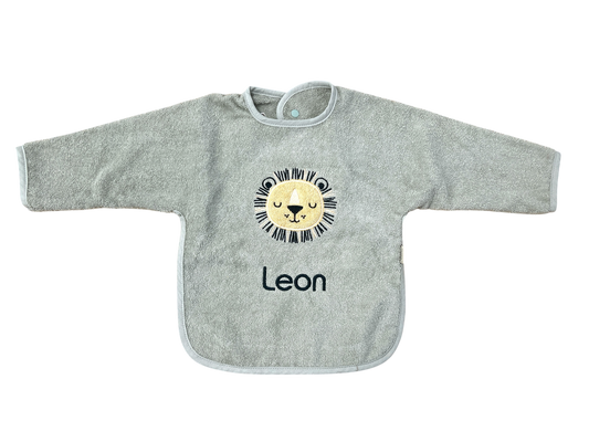 Ärmellatz mit Name, Sterntaler Leo Löwe, steingrau, Geschenk zum 1. Geburtstag, Baby