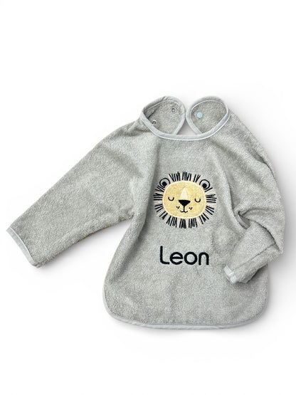 Ärmellatz mit Name, Sterntaler Leo Löwe, steingrau, Geschenk zum 1. Geburtstag, Baby