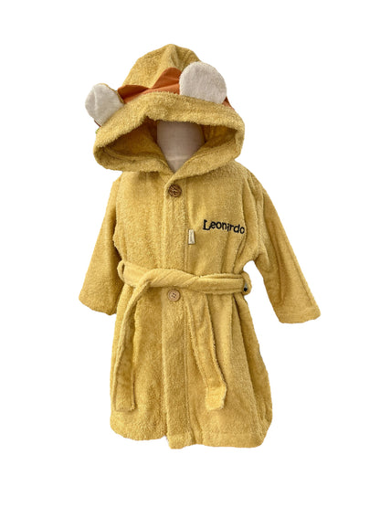 Personalisierter Bademantel „Löwe Leo“ – Ocker, Sterntaler, Kuscheliger Kinderbademantel aus 100% Baumwolle