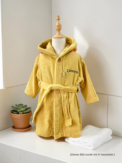 Personalisierter Bademantel „Löwe Leo“ – Ocker, Sterntaler, Kuscheliger Kinderbademantel aus 100% Baumwolle