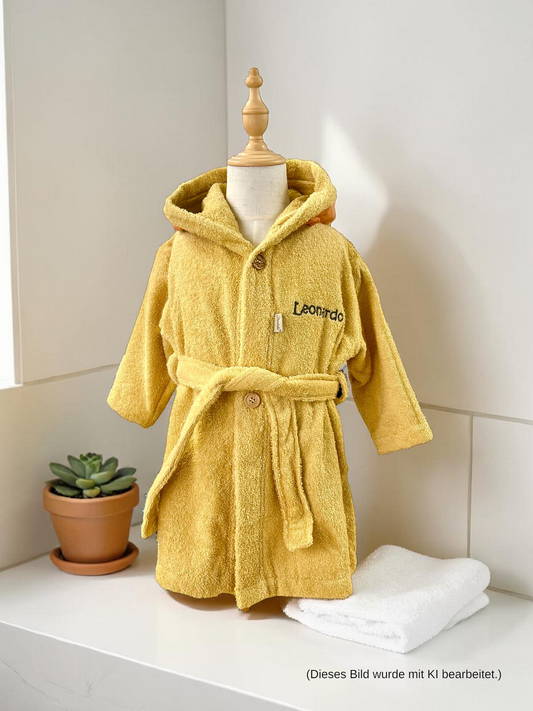 Personalisierter Bademantel „Löwe Leo“ – Ocker, Sterntaler, Kuscheliger Kinderbademantel aus 100% Baumwolle
