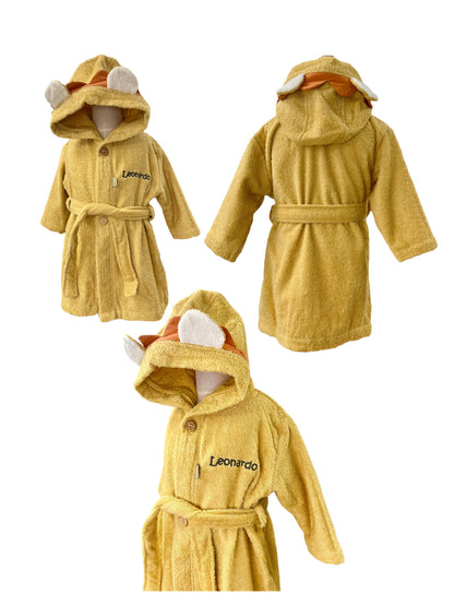 Personalisierter Bademantel „Löwe Leo“ – Ocker, Sterntaler, Kuscheliger Kinderbademantel aus 100% Baumwolle