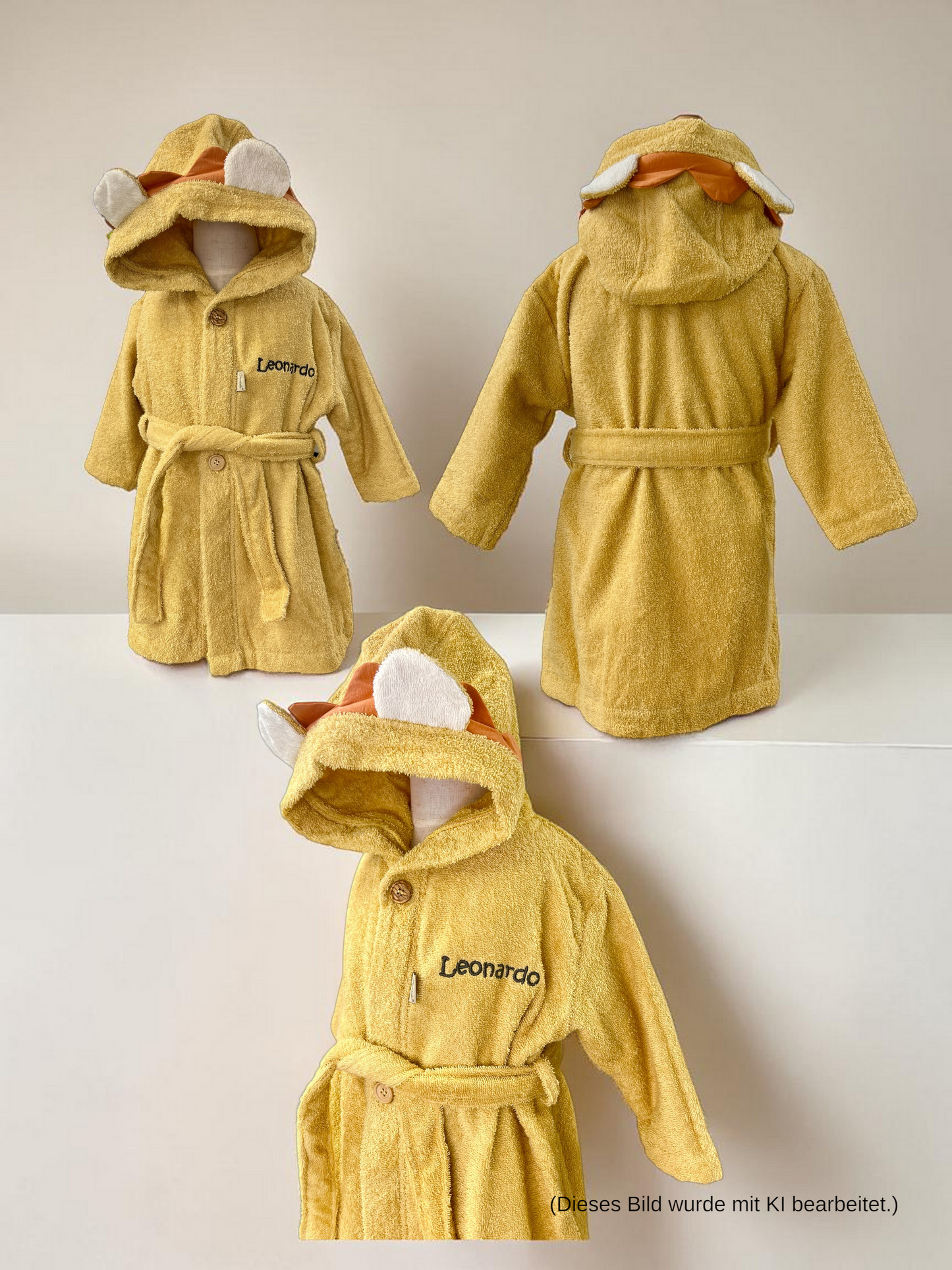Personalisierter Bademantel „Löwe Leo“ – Ocker, Sterntaler, Kuscheliger Kinderbademantel aus 100% Baumwolle