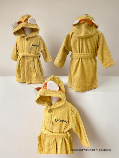 Personalisierter Bademantel „Löwe Leo“ – Ocker, Sterntaler, Kuscheliger Kinderbademantel aus 100% Baumwolle