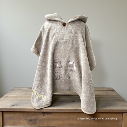 Badeponcho "Bauernhof" mit Name personalisiert, sandfarben, Sterntaler, Badehandtuch