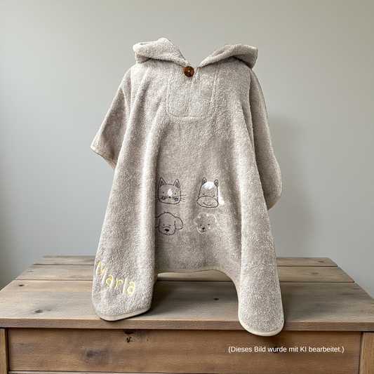 Badeponcho "Bauernhof" mit Name personalisiert, sandfarben, Sterntaler, Badehandtuch
