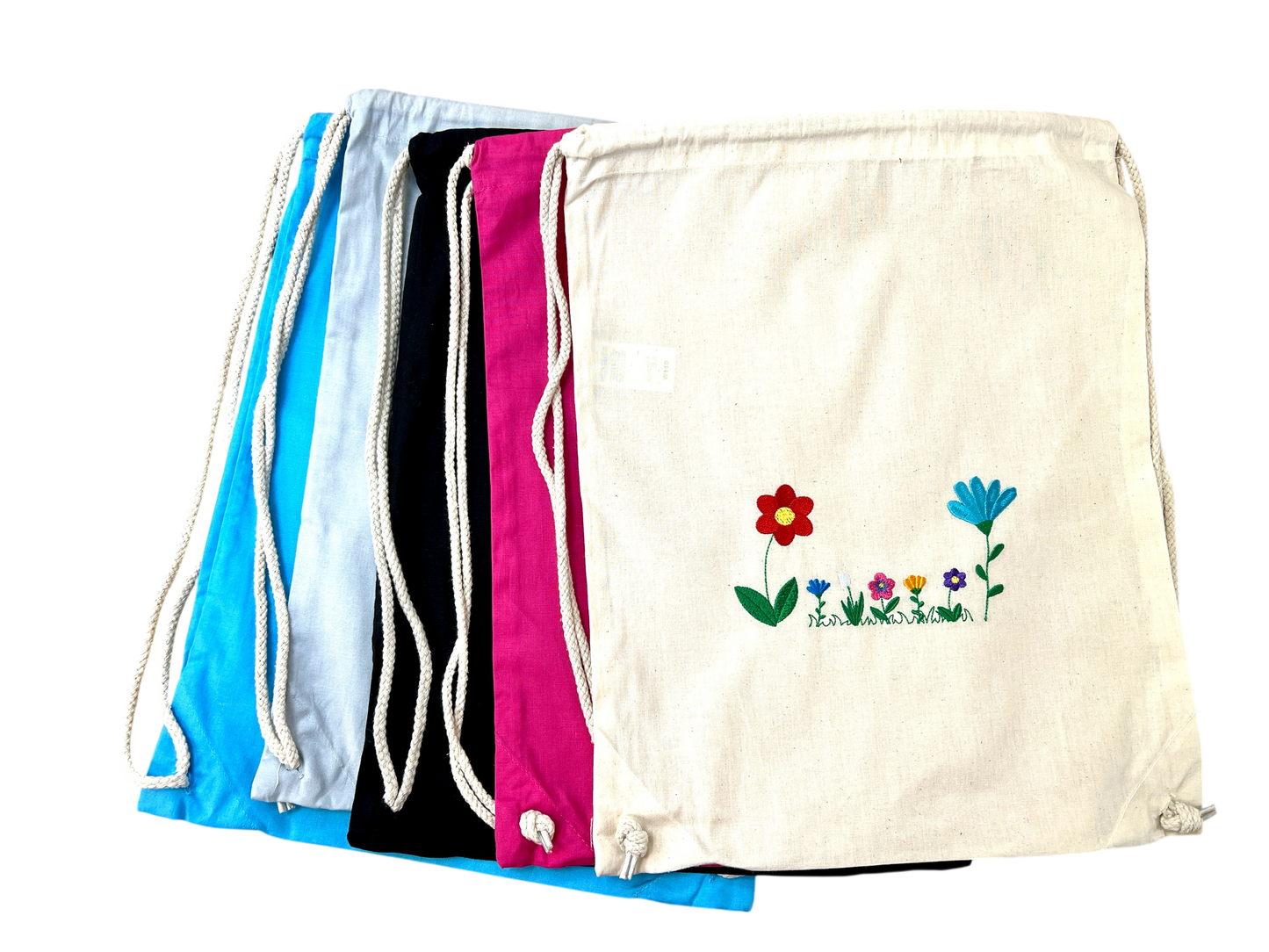 Personalisierter Baumwollturnbeutel mit Blumenstickerei – 100 % Baumwolle