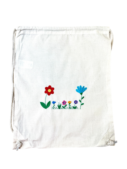 Personalisierter Baumwollturnbeutel mit Blumenstickerei – 100 % Baumwolle