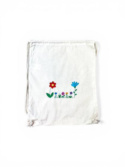 Personalisierter Baumwollturnbeutel mit Blumenstickerei – 100 % Baumwolle