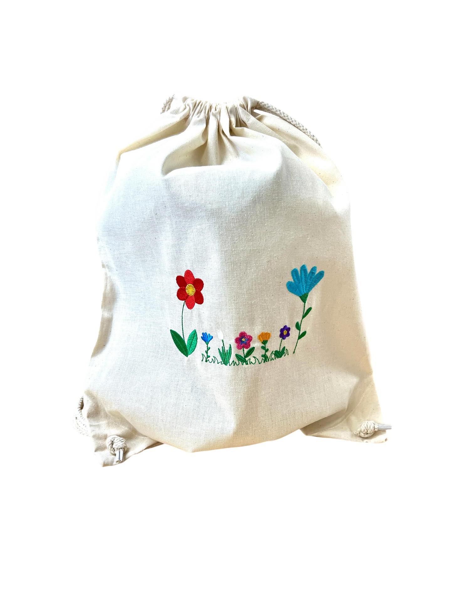 Personalisierter Baumwollturnbeutel mit Blumenstickerei – 100 % Baumwolle