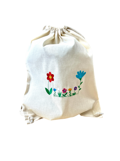 Personalisierter Baumwollturnbeutel mit Blumenstickerei – 100 % Baumwolle