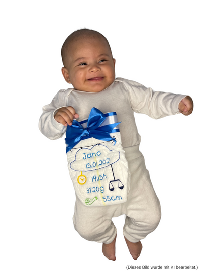 Bestickte Windel mit Name und Geburtsdaten, Geschenk zur Geburt