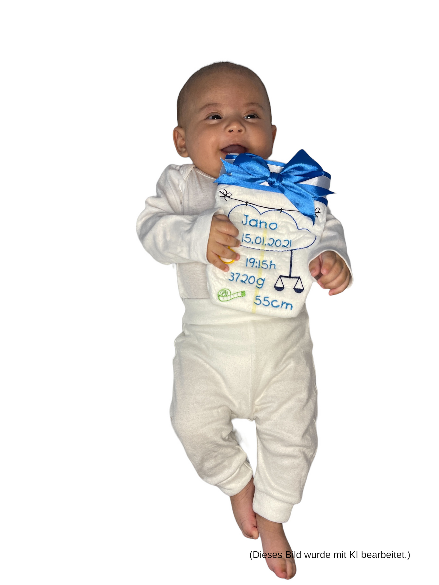 Bestickte Windel mit Name und Geburtsdaten, Geschenk zur Geburt