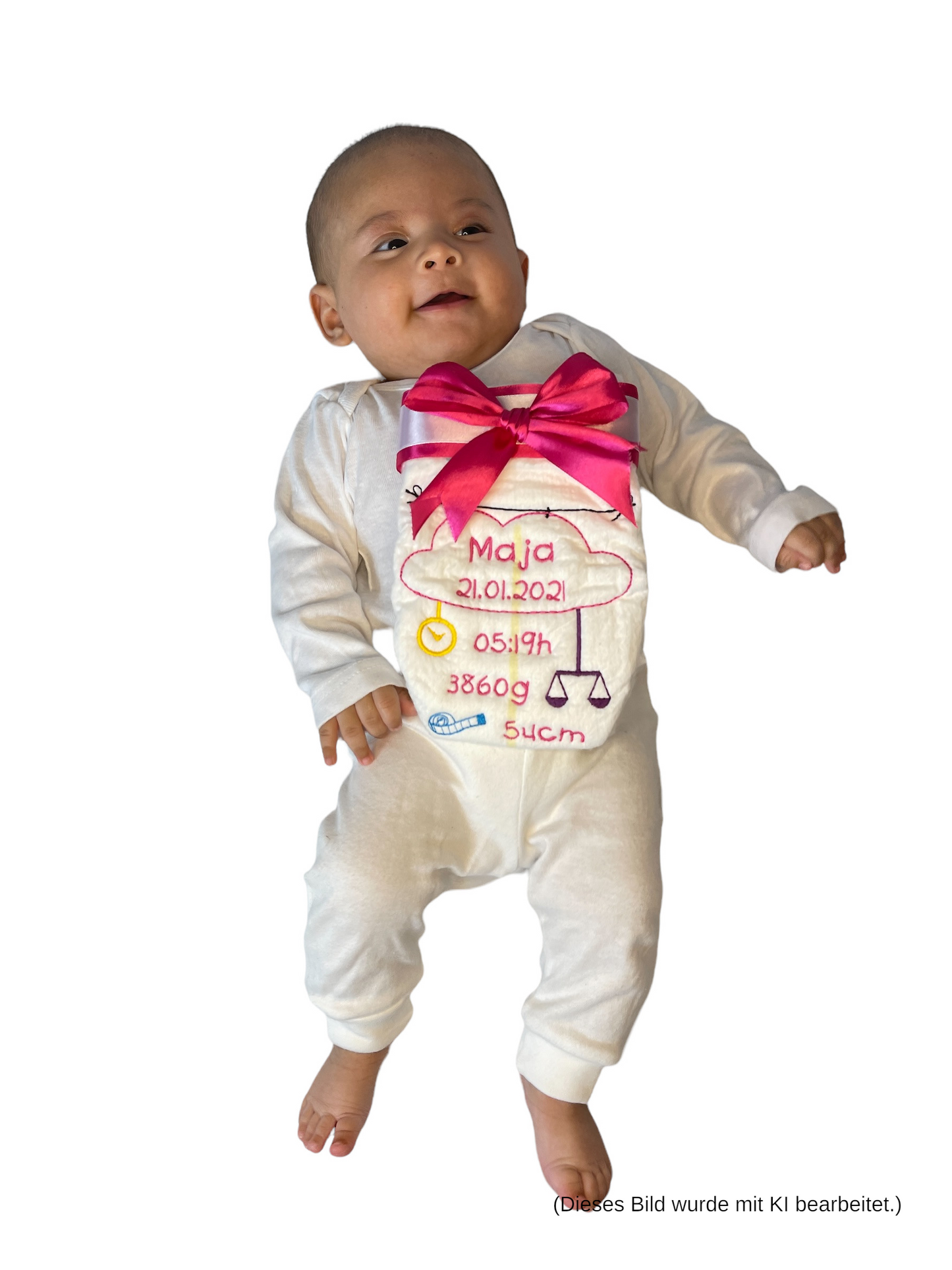 Bestickte Windel mit Name und Geburtsdaten, Geschenk zur Geburt